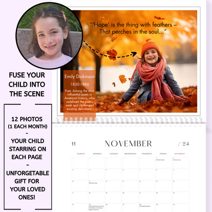 Personalized Wall Calendar 2024: Transform Your Child Into Women Icons