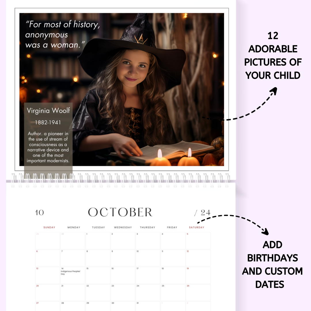 Personalized Wall Calendar 2024: Transform Your Child Into Women Icons